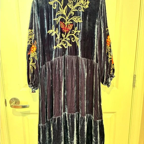 Johnny Was Embroidered Velvet Midi Dress - Blue - Picture 7 of 8